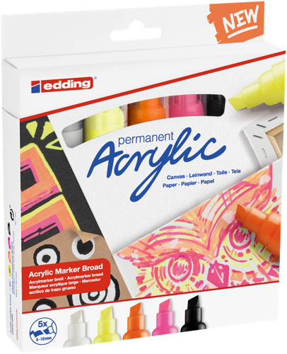 edding 5000 Marq acr larg étui 5 asso fluo