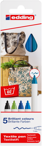 edding 4600 Feutre pour textiles étui de 5 assorti, froid
