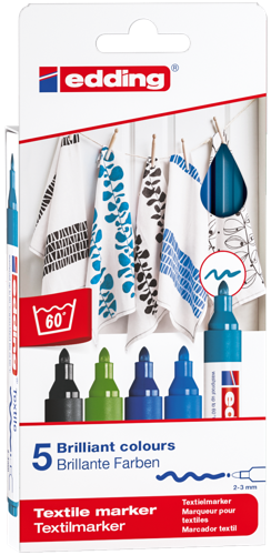 edding 4500 Marqueur pour textiles étui de 5 assortis cool