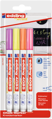 edding 4085 Marqeur craie liquide blister de 4 assorti fluorescent