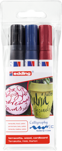 edding 1455 Marqueur calligraphie avec pointe souple étui de 3 assorti