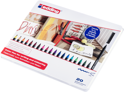 edding 1300 Feutre de coloriage moyen boîte métallique de 20 assorti