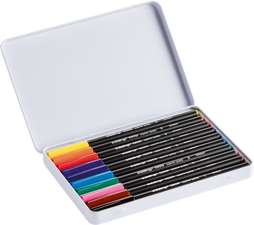 edding 1300 Feutre de coloriage moyen boîte métallique de 10 assorti