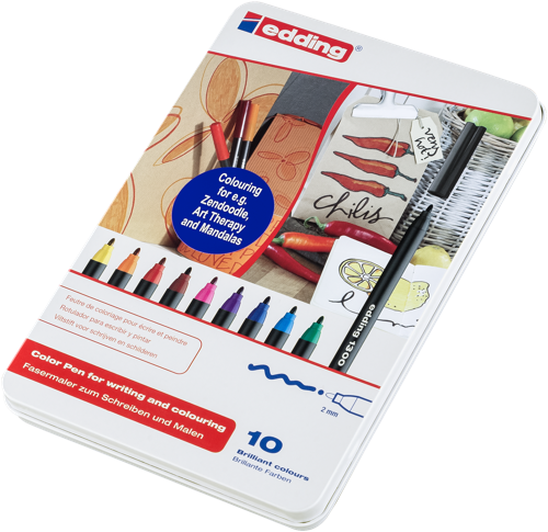 edding 1300 Feutre de coloriage moyen boîte métallique de 10 assorti