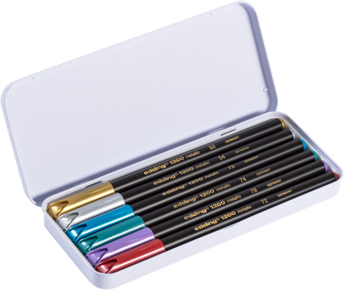 edding 1200 Feutre de coloriage métallique boîte métallique de 6 assorti
