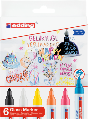 edding 95 Marqueur pour verre étui de 6 assortis