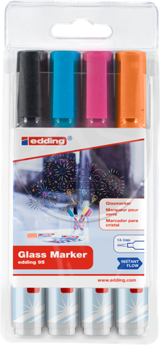 edding 95 Marqueur pour verre étui de 4 assorti