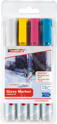 edding 95 Marqueur pour verre étui de 4 assortis clair