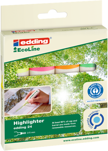 Edding 24 - Boite 4 couleurs fluo - Jaune, Orange, Rose, Vert Clair