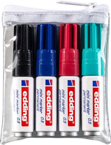 edding 0,5 Mini-marqueur permanent étui de 4 assorti