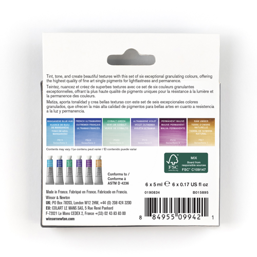 Winsor & Newton Professional Watercolour 6x5ml Tubes Set Granulation Row
