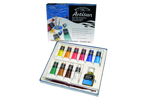 Winsor & Newton Set Huile Artisan 37mlx10 + Huile Lin 75 ml + 2 Pinceaux