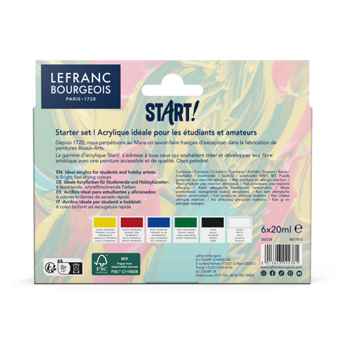 Lefranc Bourgeois Start Acrylic Colour 6x20ml Primary Set