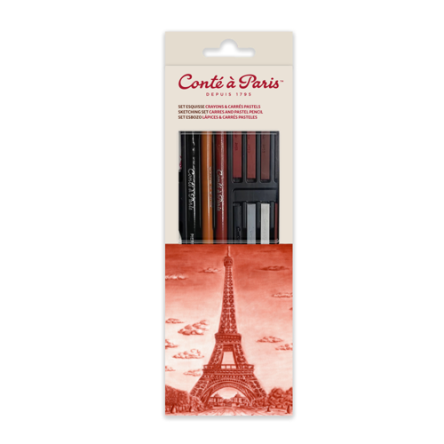 Conté à Paris Coffret Esquisse Etude 12 Carrés + 3 Crayons + Accessoires