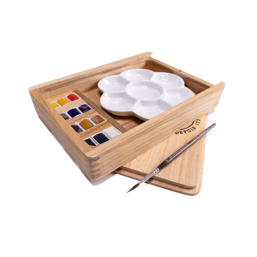 Lefranc Bourgeois Coffret en bois d’Aquarelle Fine de 12 Demi Godets et Accessoires