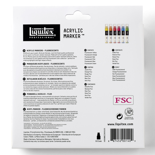 Liquitex Set 6 Marqueurs Pointe Large Couleurs Fluorescentes