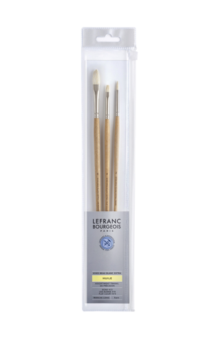 Lefranc Bourgeois Assortiment de Pinceaux pour Travail Précis en Soies de Porc (Rond N°2/ Bombé N°8/ Plat Court N°4)
