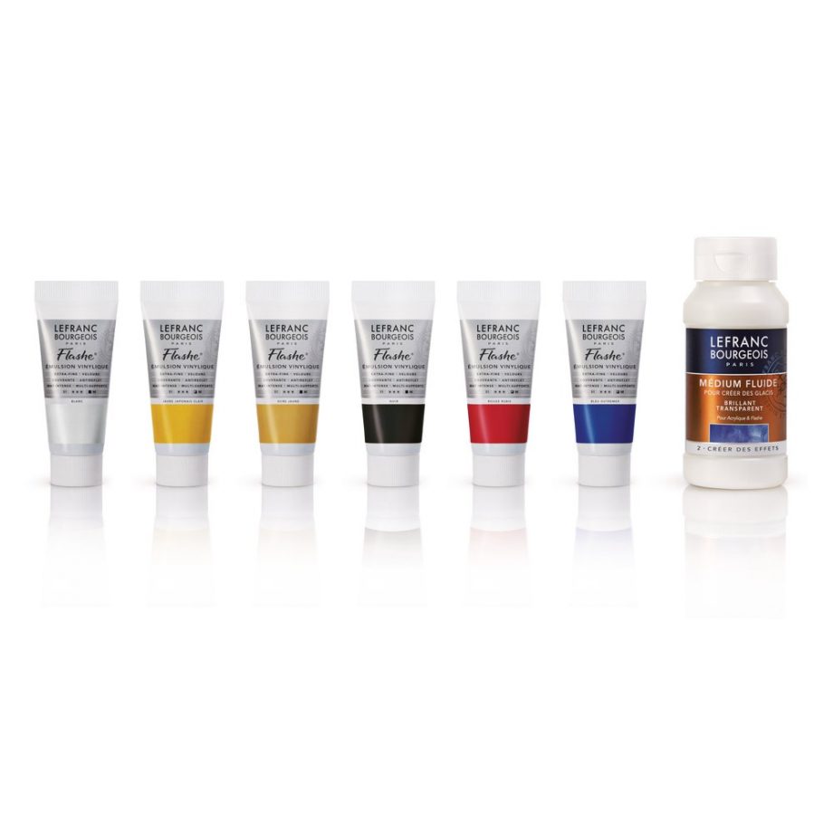 Lefranc Bourgeois Acrilico Flashe Set 6 Tubi Da 20ml - + Vernice Finale Opaca 120ml