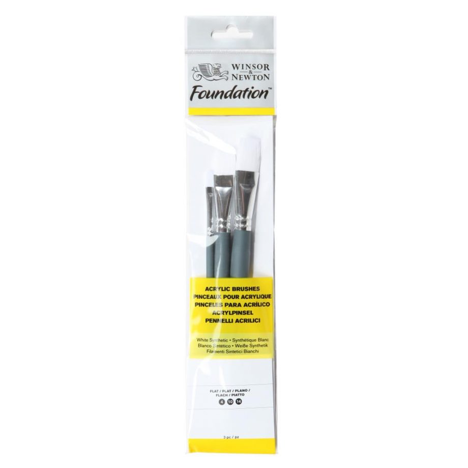 Winsor & Newton - Pennello Foundation Per Acrilico - Manico Corto - Set da 3 pennelli