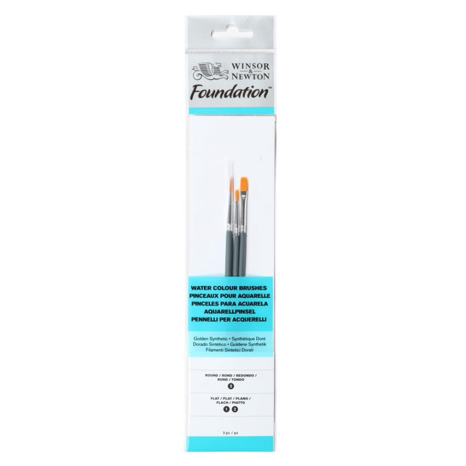 Winsor & Newton Foundation Pennello Acquarello - Manico Corto - Size 12 - 3 Pack