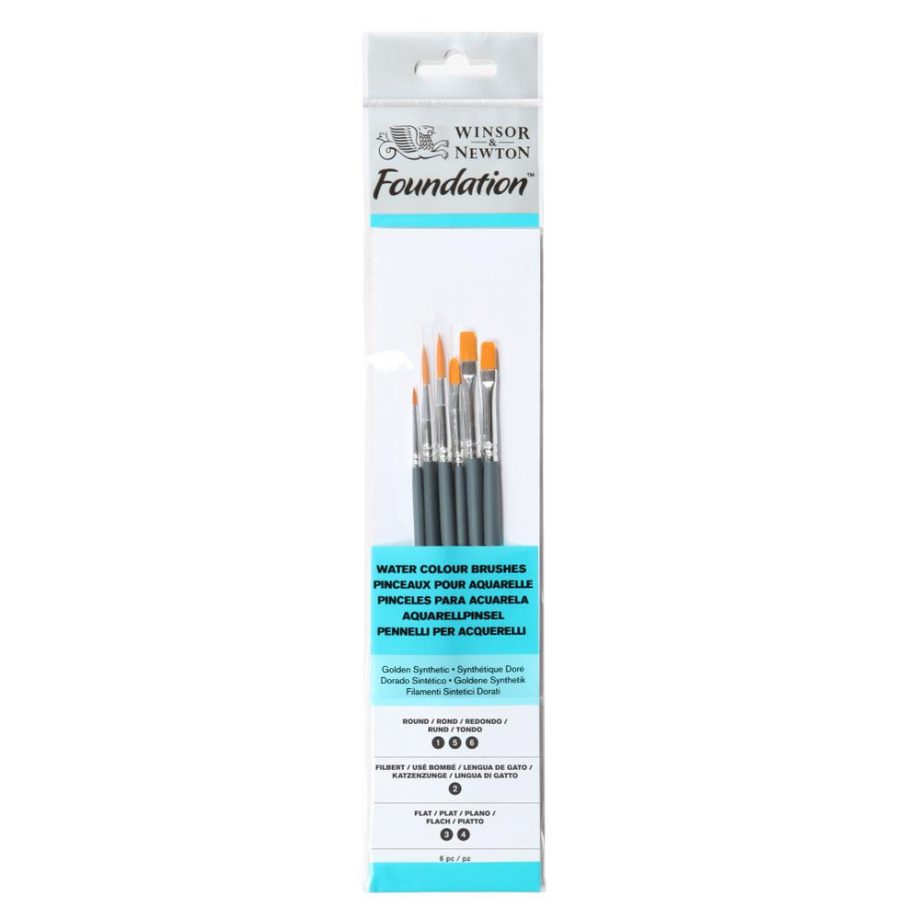 Winsor & Newton Foundation Pennello Acquarello - Manico Corto - Size 16 - 6 Pack