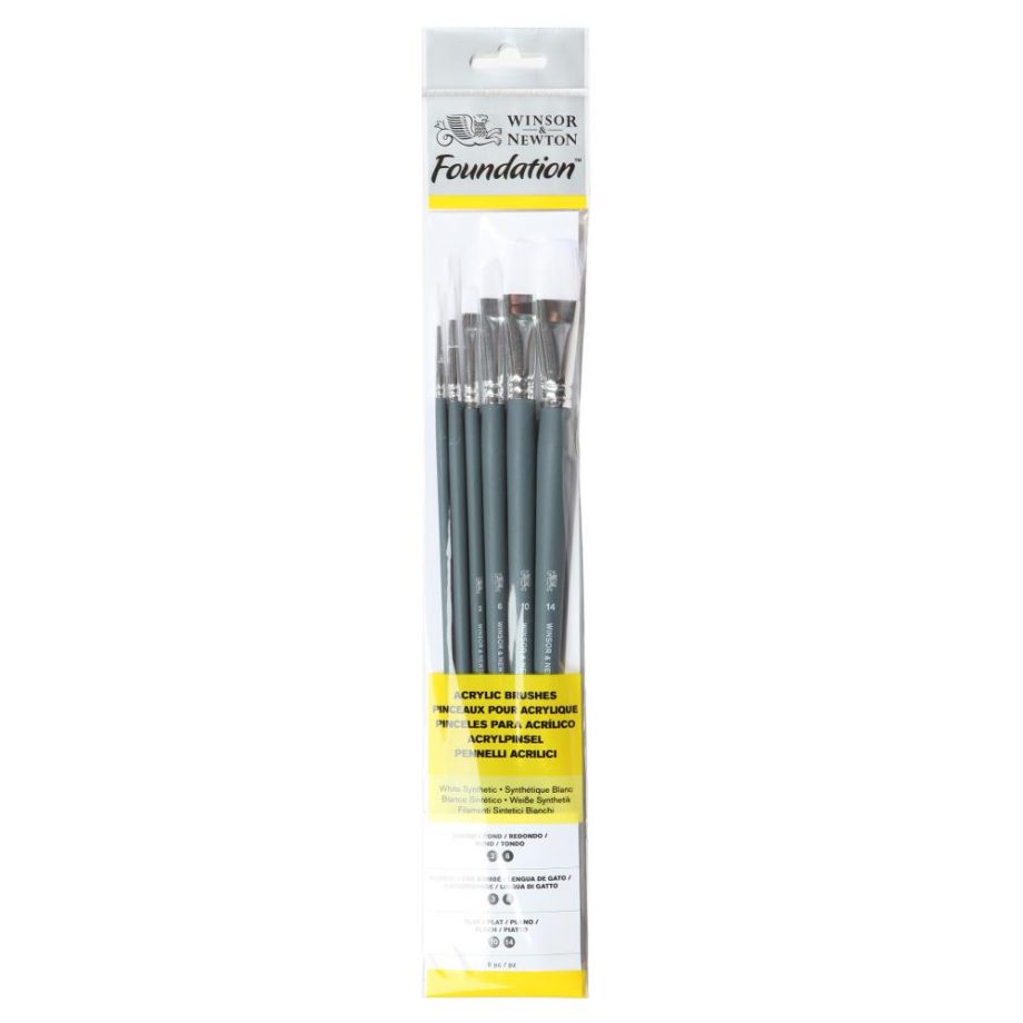 Winsor & Newton Foundation Pennello Acrylic - Manico Lungo - Size 8 - 6 Pack