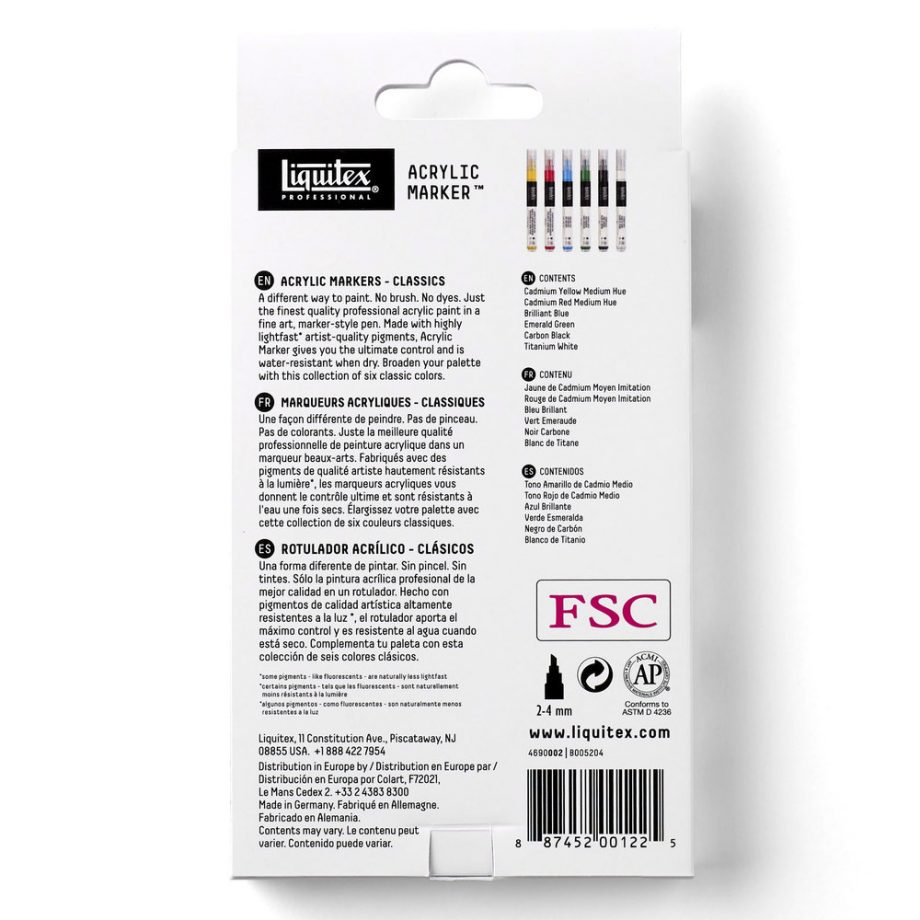 Liquitex Marker Acrilico Punta 2mm Set x 6 Colori Classici