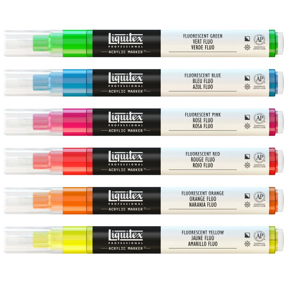 Liquitex Marker Acrilico Punta 2mm Set x 6 Colori Fluorescenti