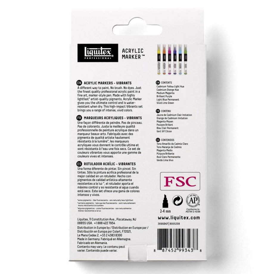 Liquitex Marker Acrilico Punta 2mm Set x 6 Colori Vivi