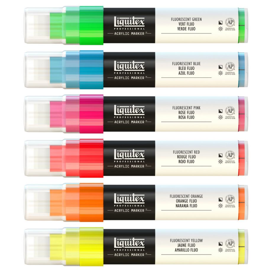 Liquitex Marker Acrilico Punta 15mm Set x 6 Colori Fluorescenti