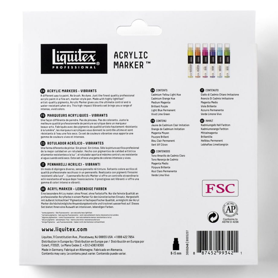 Liquitex Marker Acrilico Punta 15mm Set x 6 Colori Vici