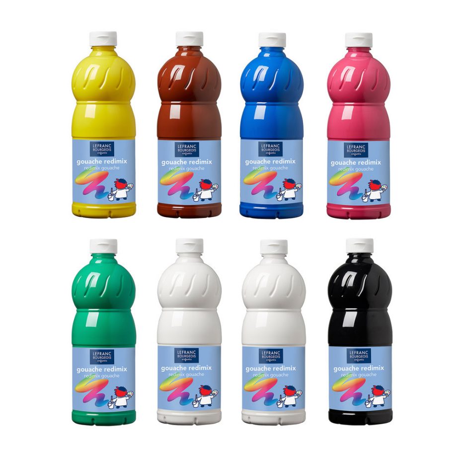 Lefranc Bourgeois Enfants Tempera Liquida Redimix Assortimento 8 x 1 L colori primari