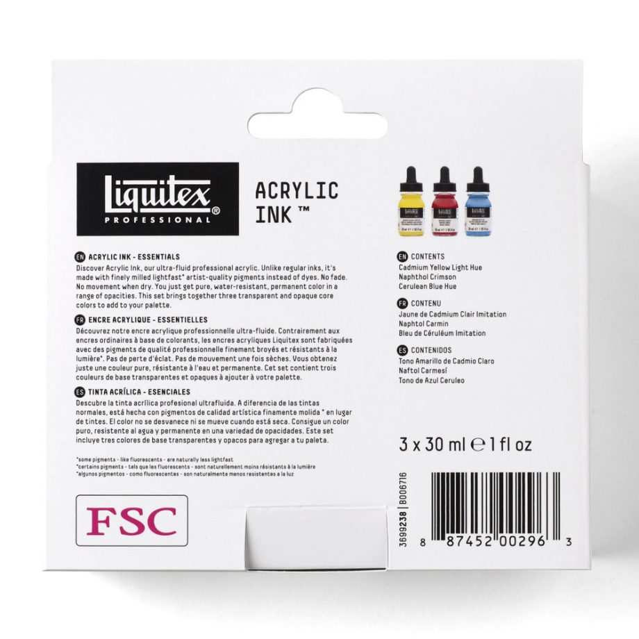 Liquitex Inchiostro Acrilico Professional Set 3x30 ml Colori Essenziali