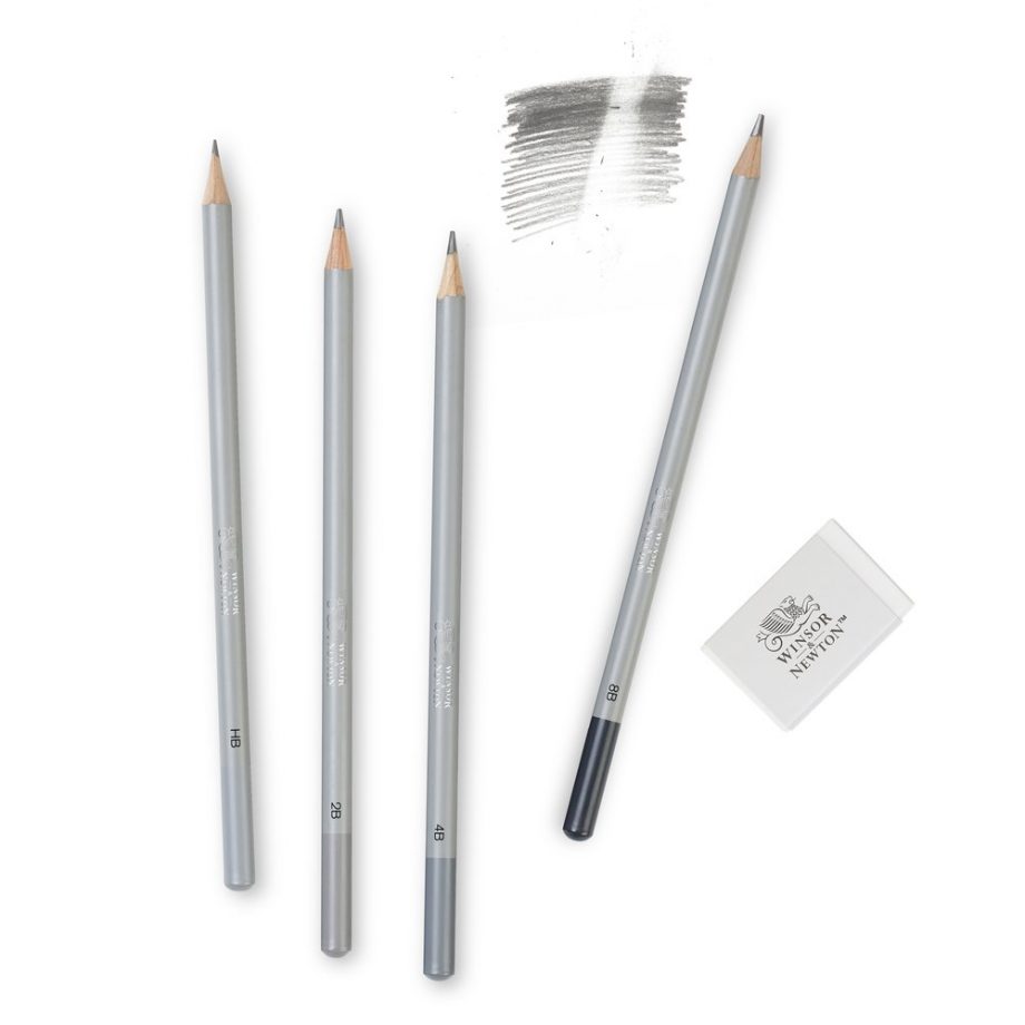 Winsor & Newton Studio Collection - Scatola in Metallo 4 Matite Grafite + Gomma (Blister)