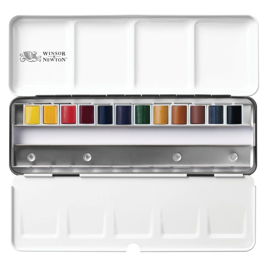 Winsor & Newton  Professional Water Colour Customizable Travel Tin - 12 Mezzi Godet (Ex Black Box)