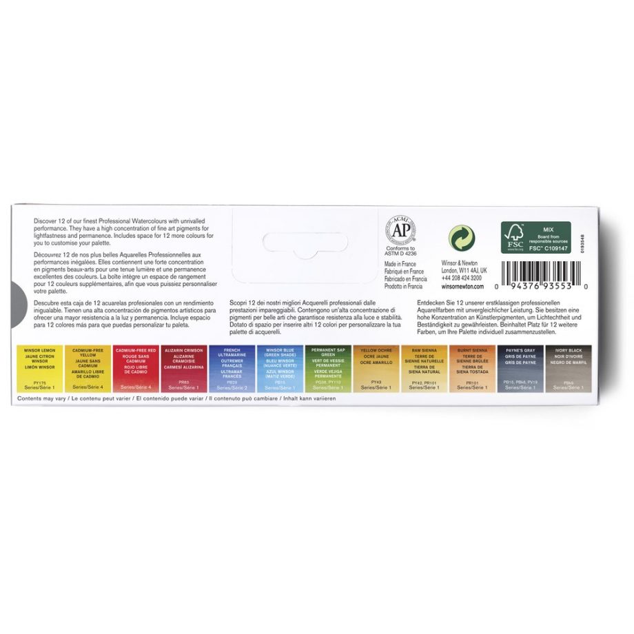 Winsor & Newton  Professional Water Colour Customizable Travel Tin - 12 Mezzi Godet (Ex Black Box)