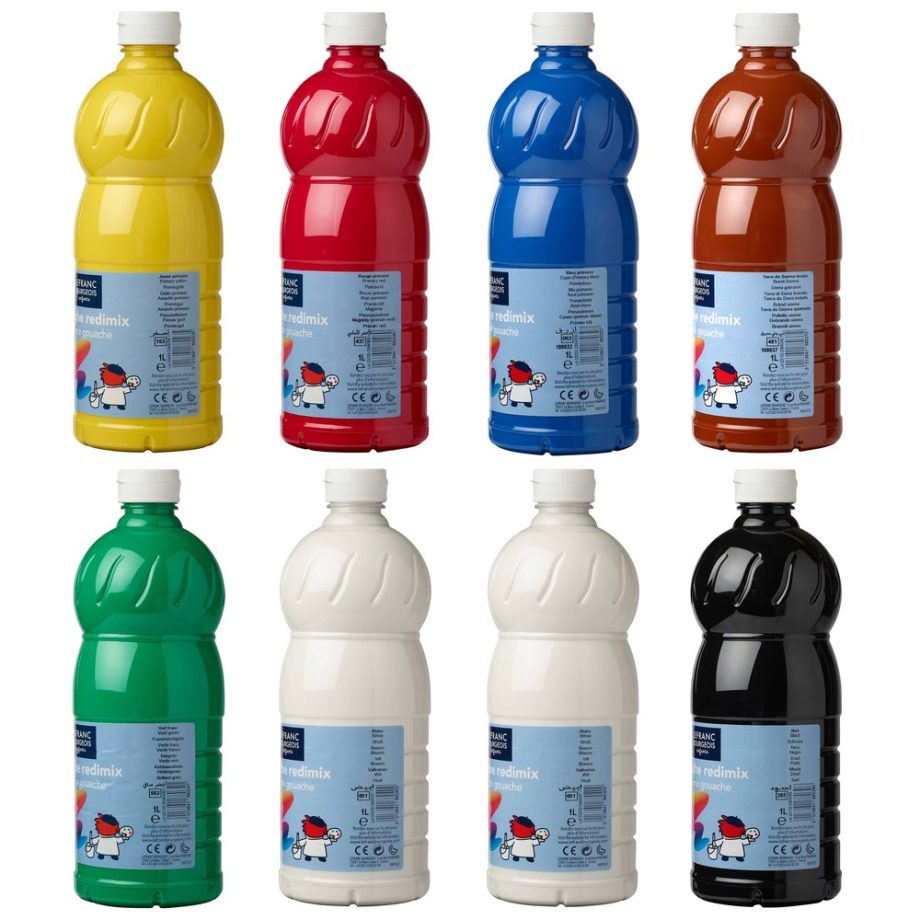 Lefranc Bourgeois Enfants Tempera Liquida Redimix Assortimento 8 x 1 L colori primari
