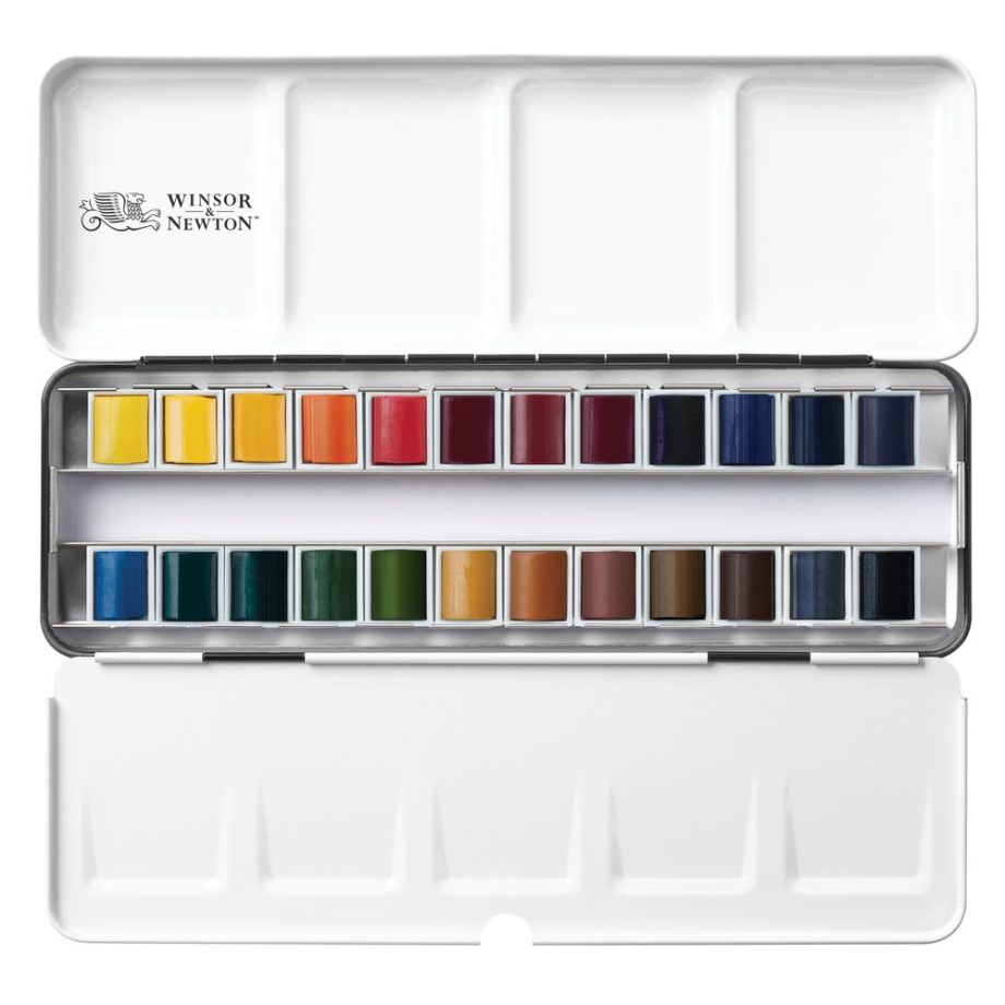 Winsor & Newton Professional Water Colour Complete Travel Tin - 24 Mezzi Godet