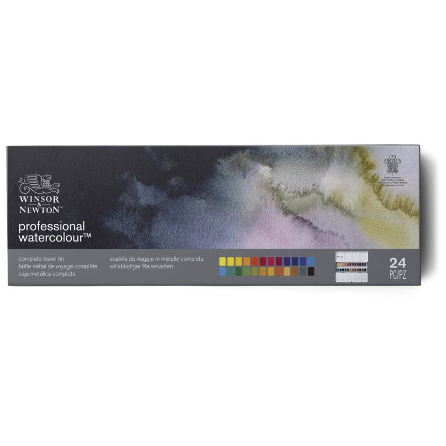 Winsor & Newton Professional Water Colour Complete Travel Tin - 24 Mezzi Godet