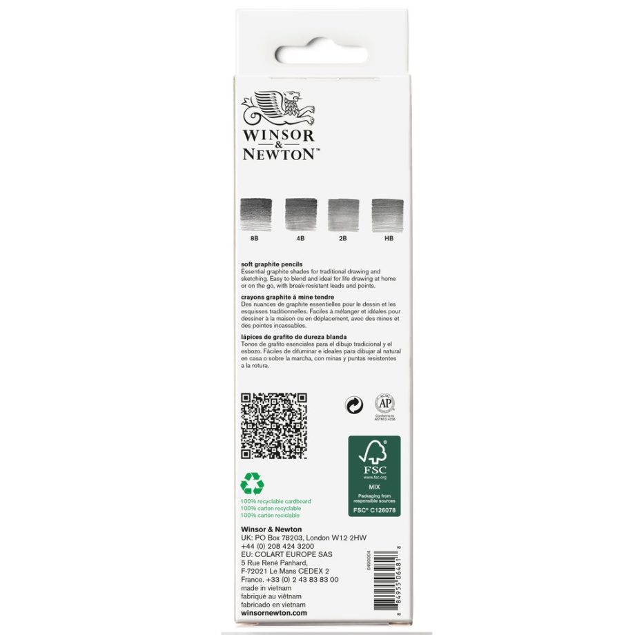Winsor & Newton Studio Collection - Scatola in Metallo 4 Matite Grafite + Gomma (Blister)