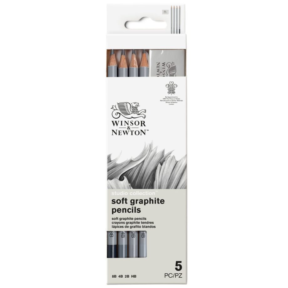 Winsor & Newton Studio Collection - Scatola in Metallo 4 Matite Grafite + Gomma (Blister)
