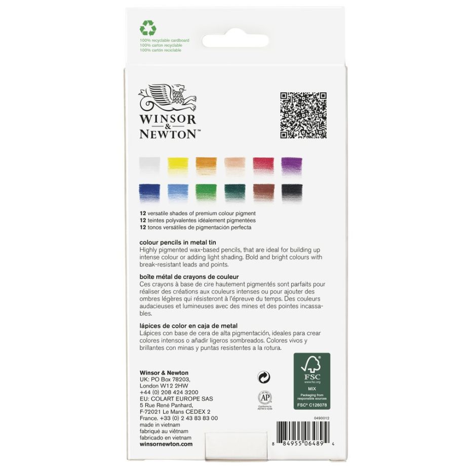 Winsor & Newton Studio Collection Scatola in metallo 12 matite colorate