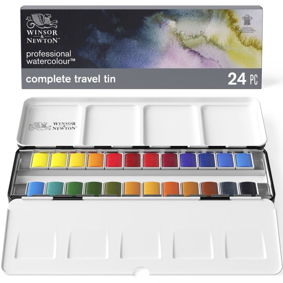 Winsor & Newton Professional Water Colour Complete Travel Tin - 24 Mezzi Godet