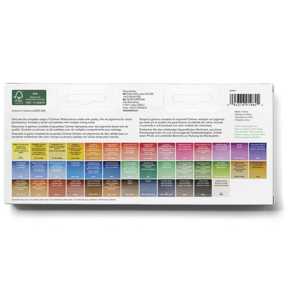 Winsor & Newton Cotman Acquarello confezione 45 mezzi-godet Studi -