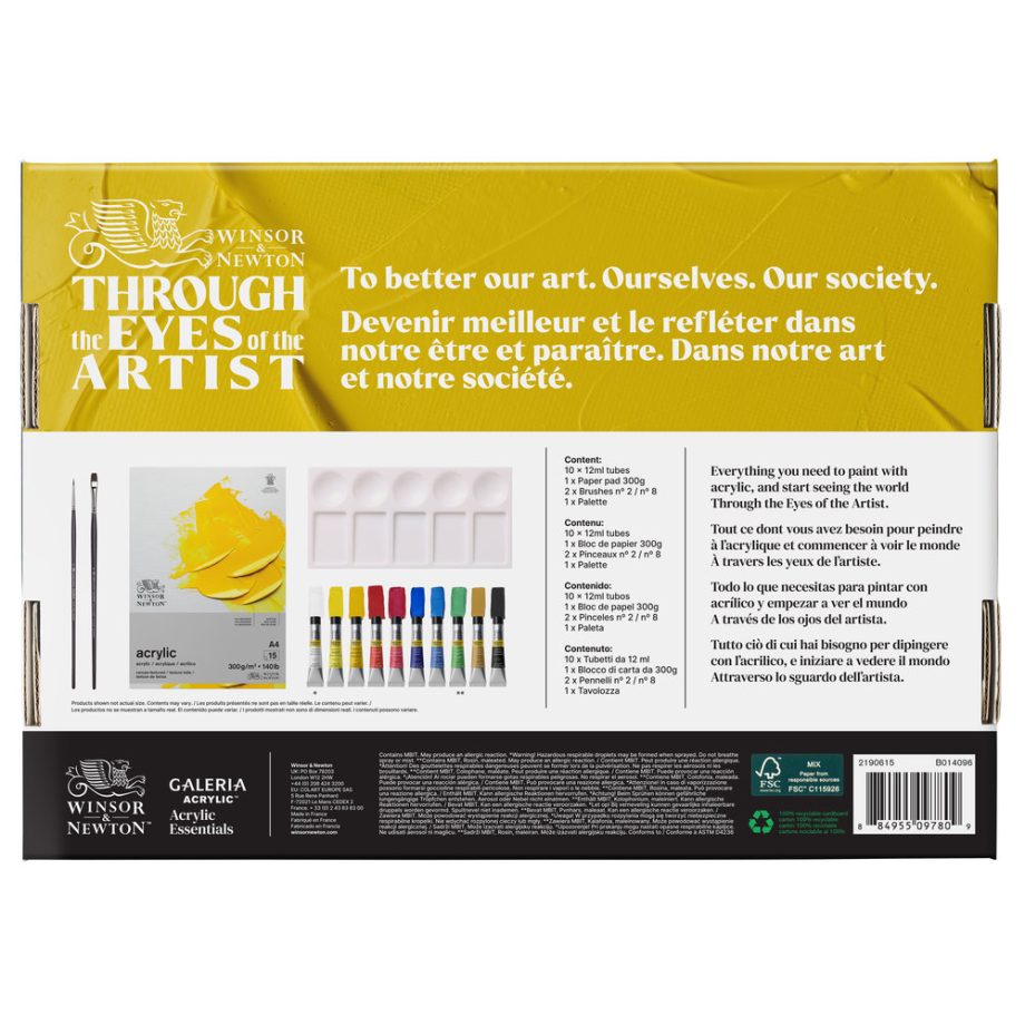 Winsor & Newton Acrilico Galeria Set 10x12ml + Carta + Acc.