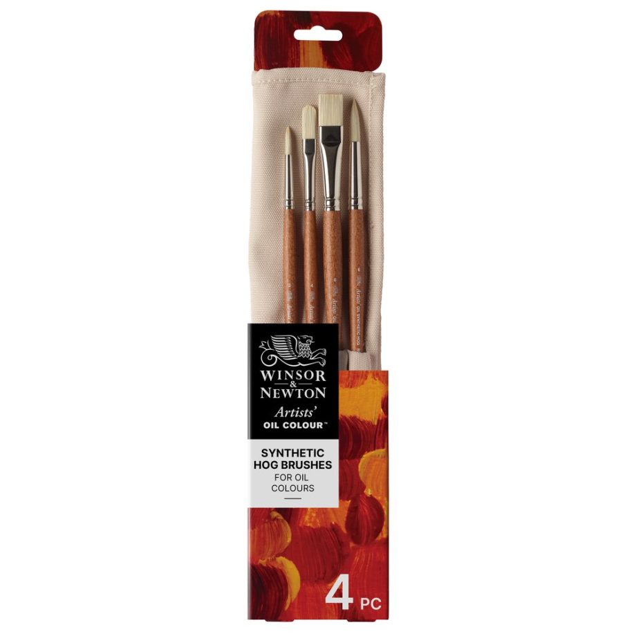 Winsor & Newton Artists' Synthetic Hog Brushes for Oil Colours 4 Pack