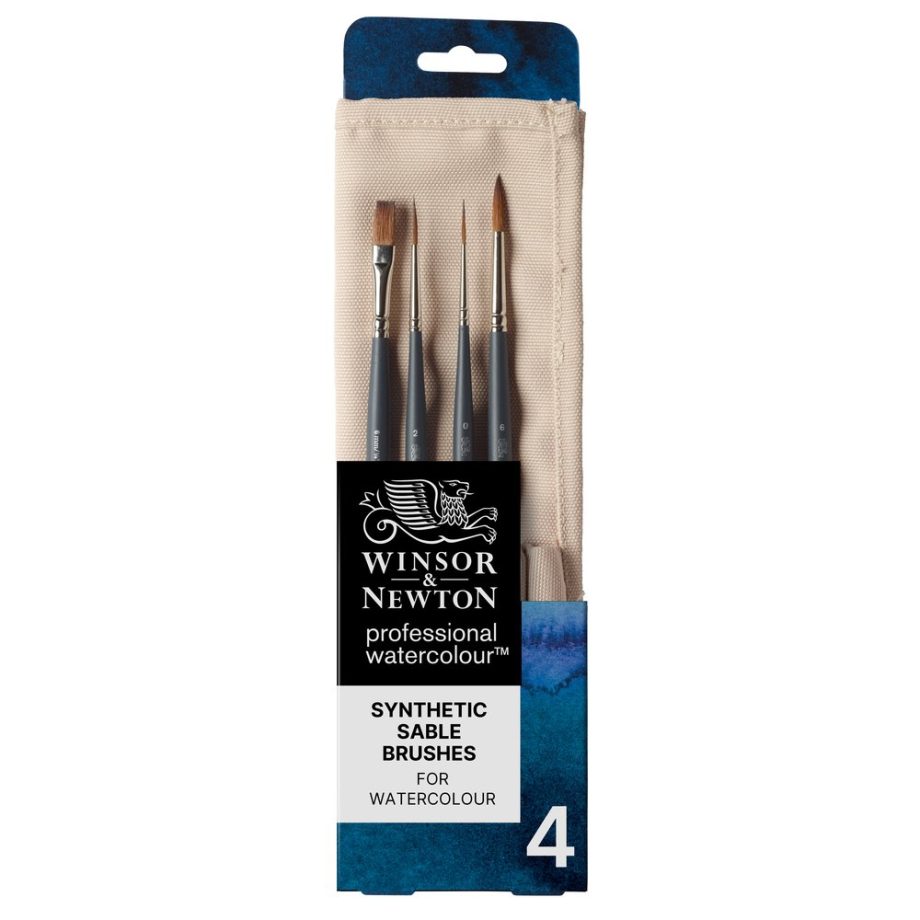 Winsor & Newton Professional Synthetic Sable Brushes for Watercolour 4 Pack