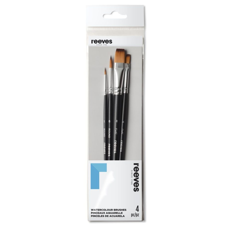 reeves Set 4 Pennelli x Acquarello Sintetici Manico Corto