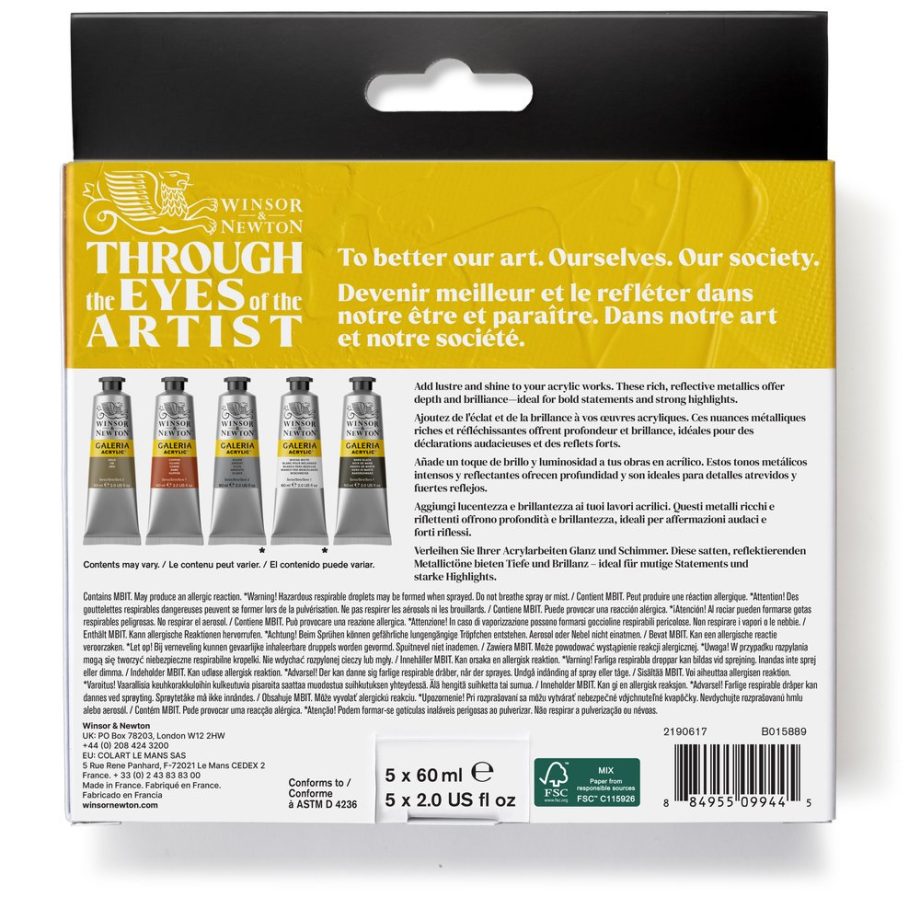Winsor & Newton Galeria Acrilico Set Tubi 5x60ml Colori Metallici