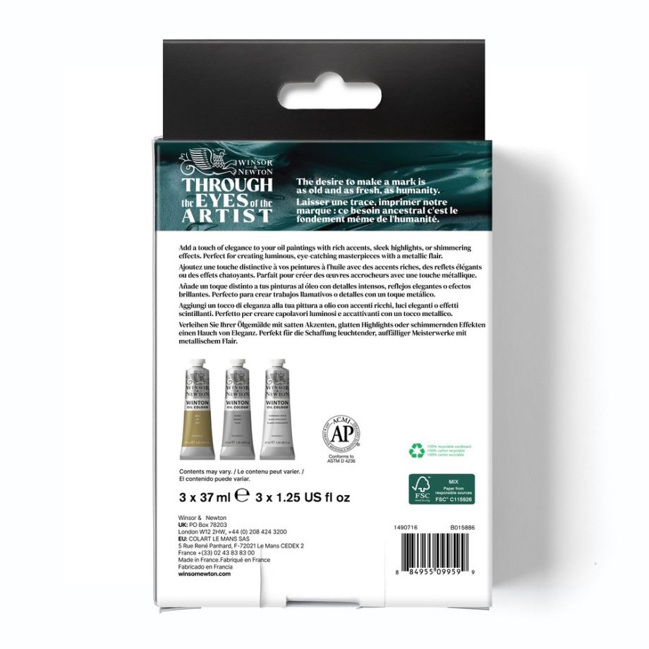Winsor & Newton Winton Olio Set Tubi 3x37ml Colori Metallici